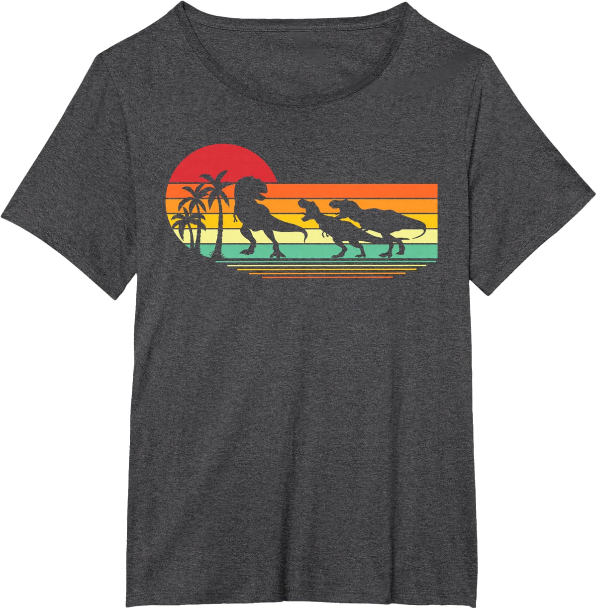 T-Rex Dinosaur March Retro Sunset T-Shirt - Dark Heather Grey
