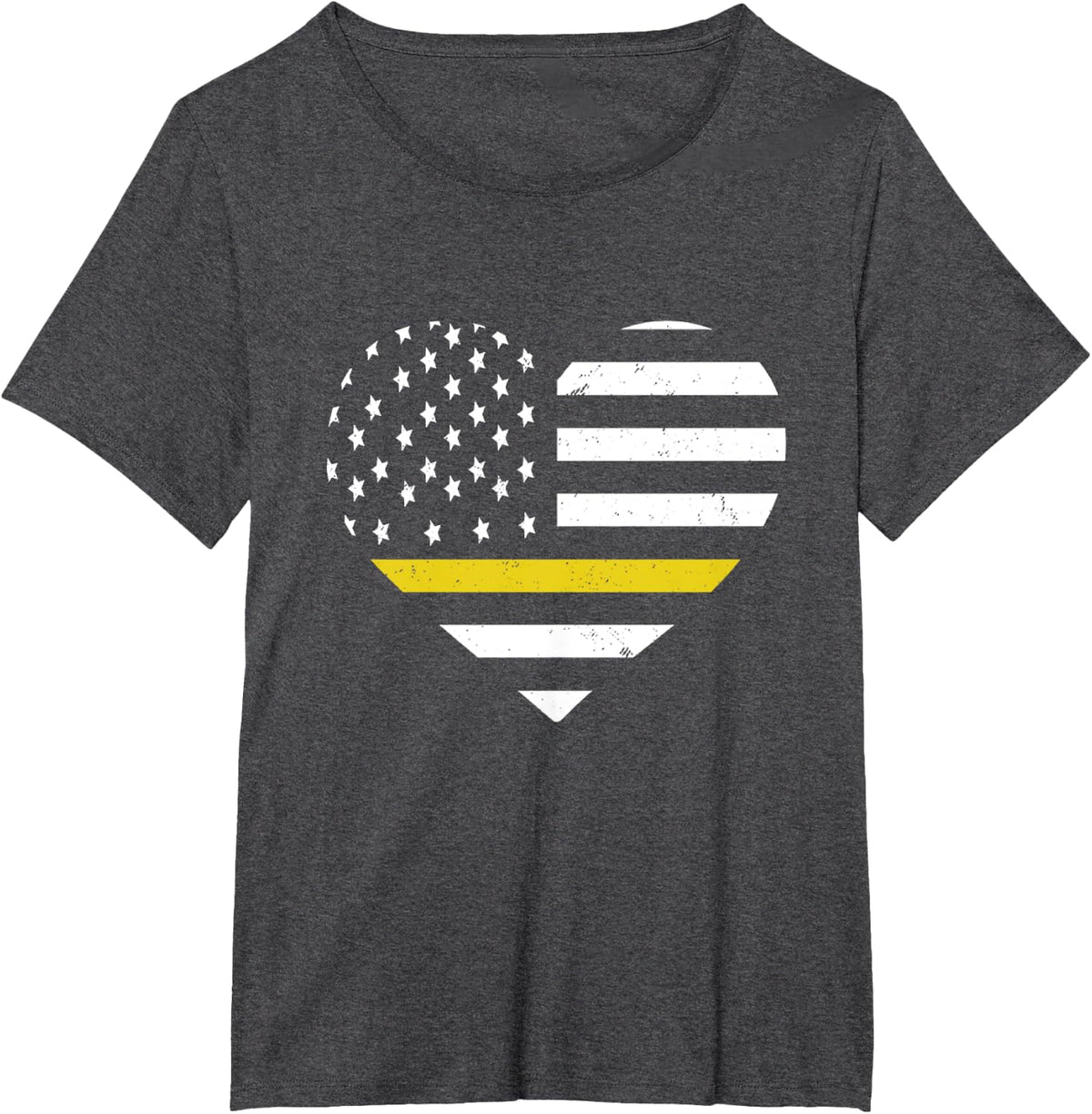 Dispatcher USA Flag Vintage Heart Dispatch Thin Yellow Line T-Shirt - Dark Heather Grey