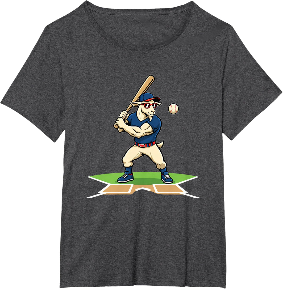 Livestock Baseball Goat Batter Farm Illustration T-Shirt - Dark Heather Grey