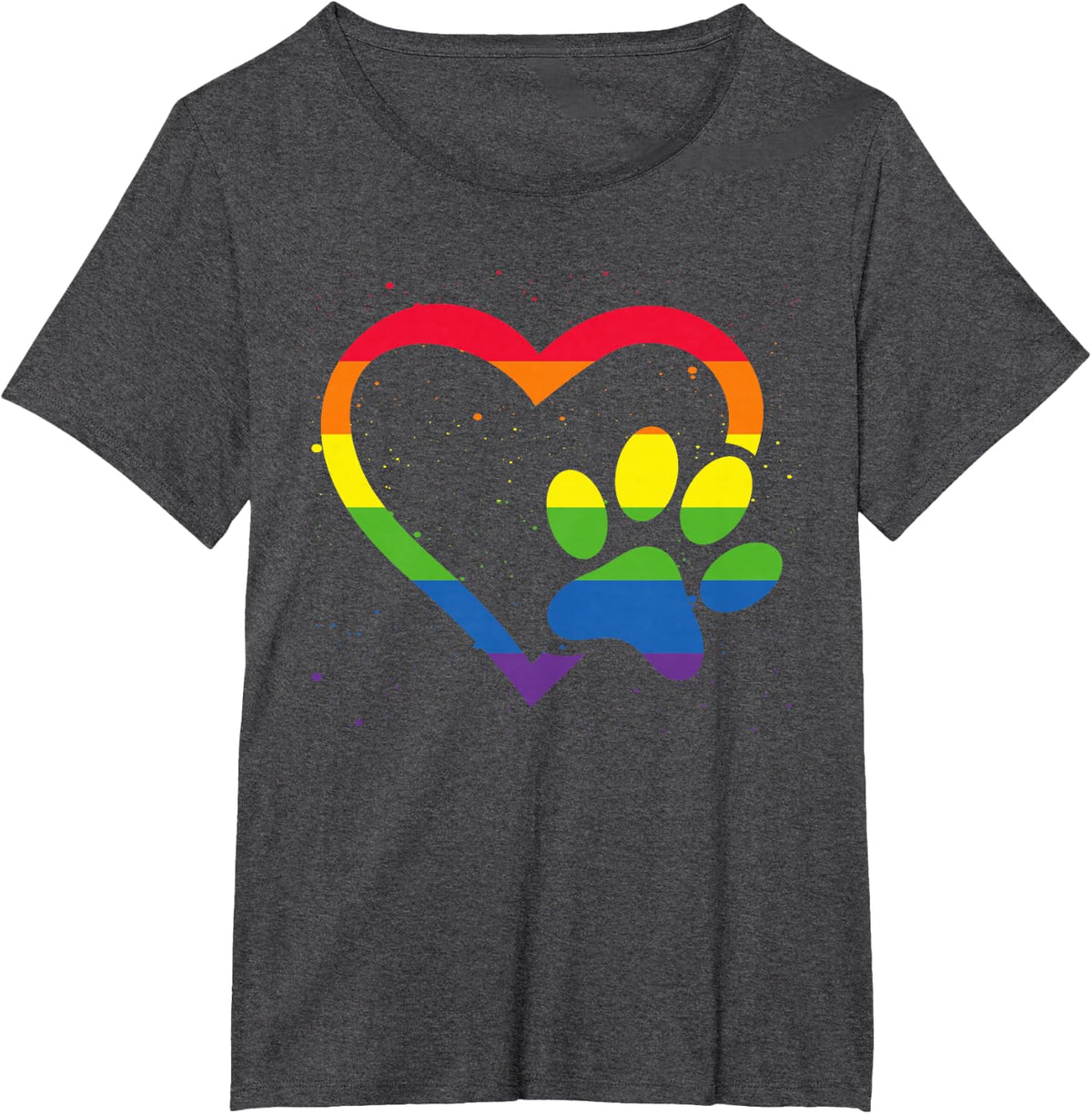 LGBT Rainbow Dog Heart Paws Cute Lesbian Gay Dog Lover T-Shirt - Dark Heather Grey