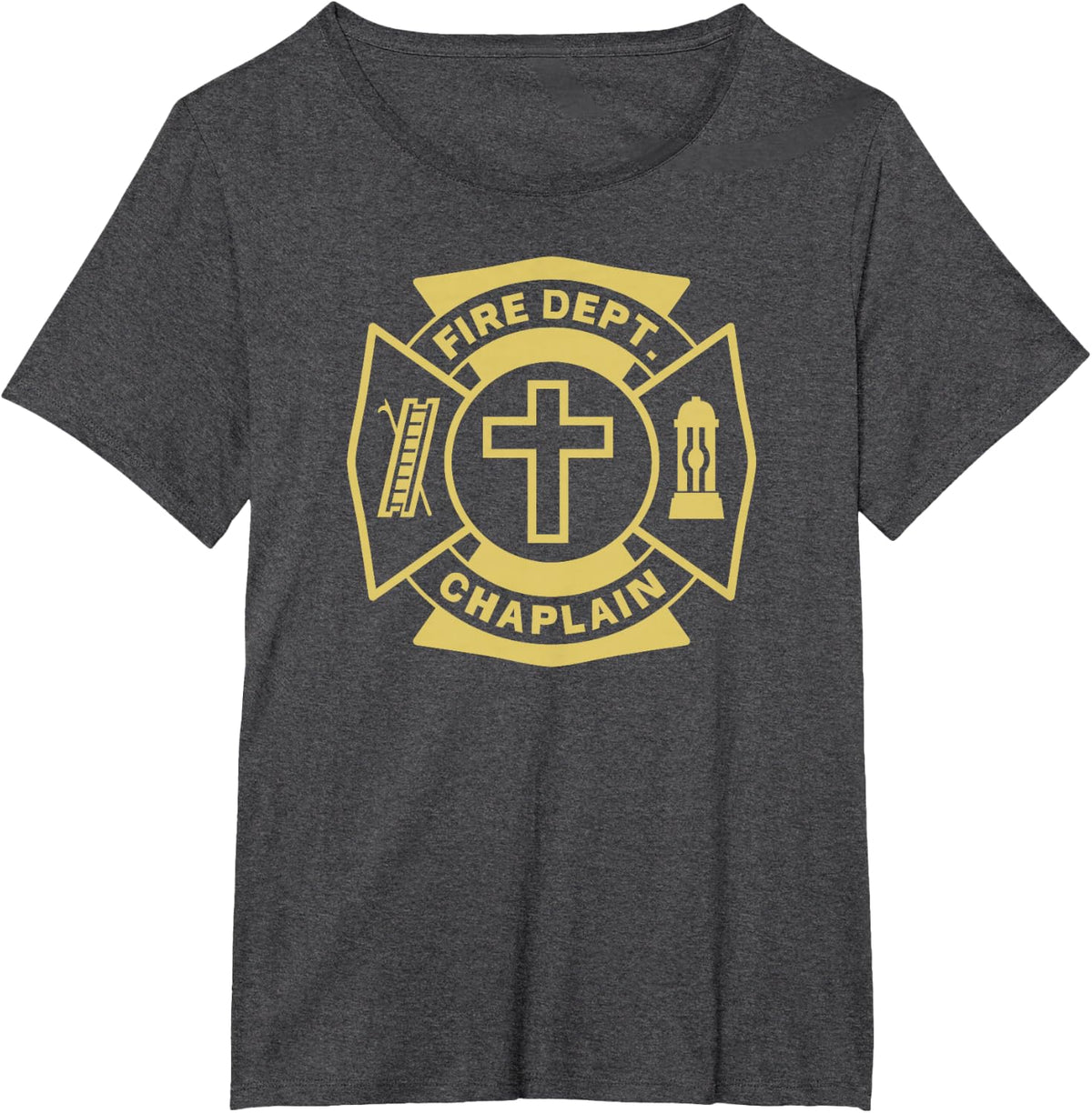 FIRE CHAPLAIN Firefighter Maltese Cross Patch Pastor Priest T-Shirt - Dark Heather Grey
