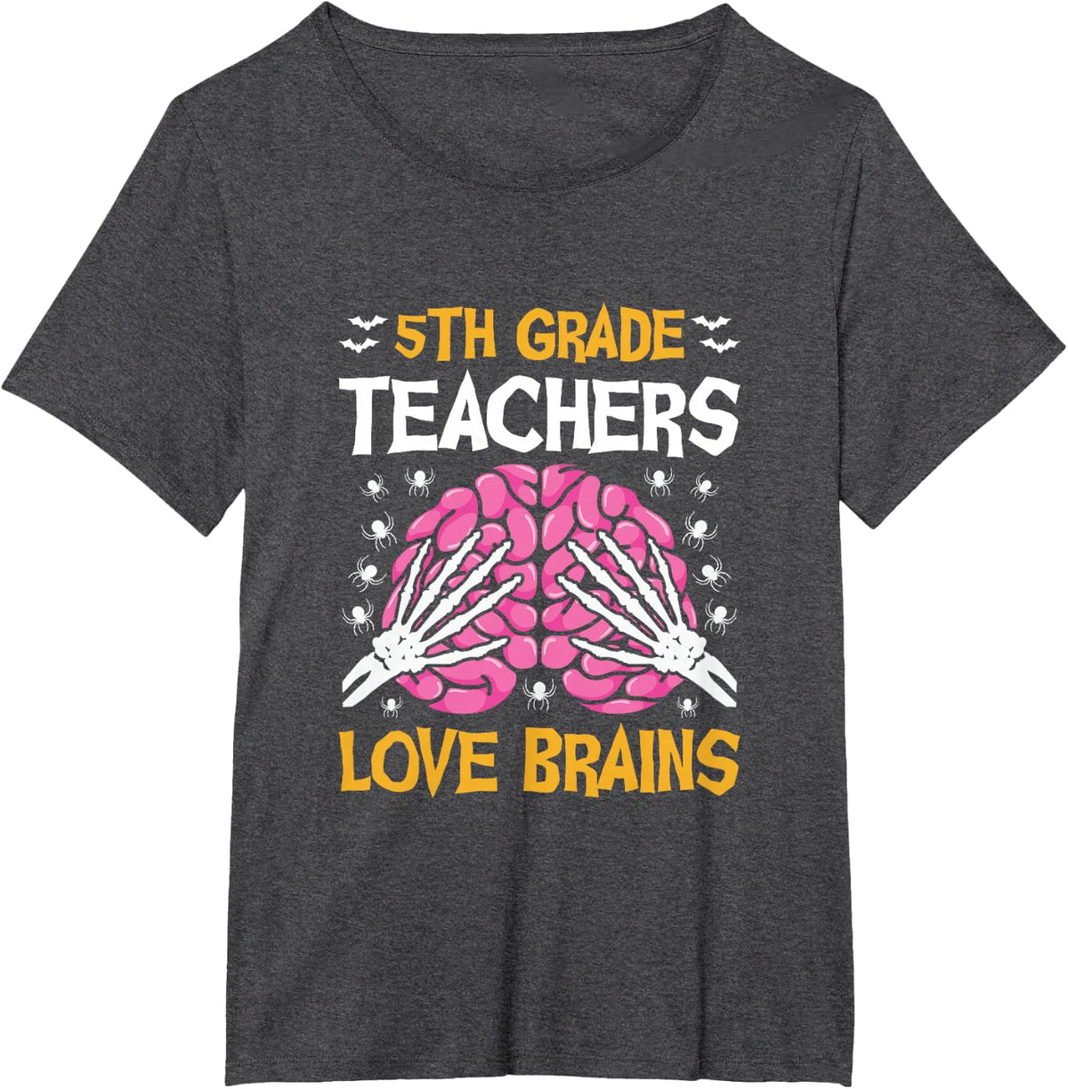5th Grade Teachers Love Brains Funny Halloween School T-Shirt - Dark Heather Grey