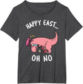 Funny Easter Happy East... Oh No Trex Pink Dinosaur Crying T-Shirt Small - Dark Heather Grey