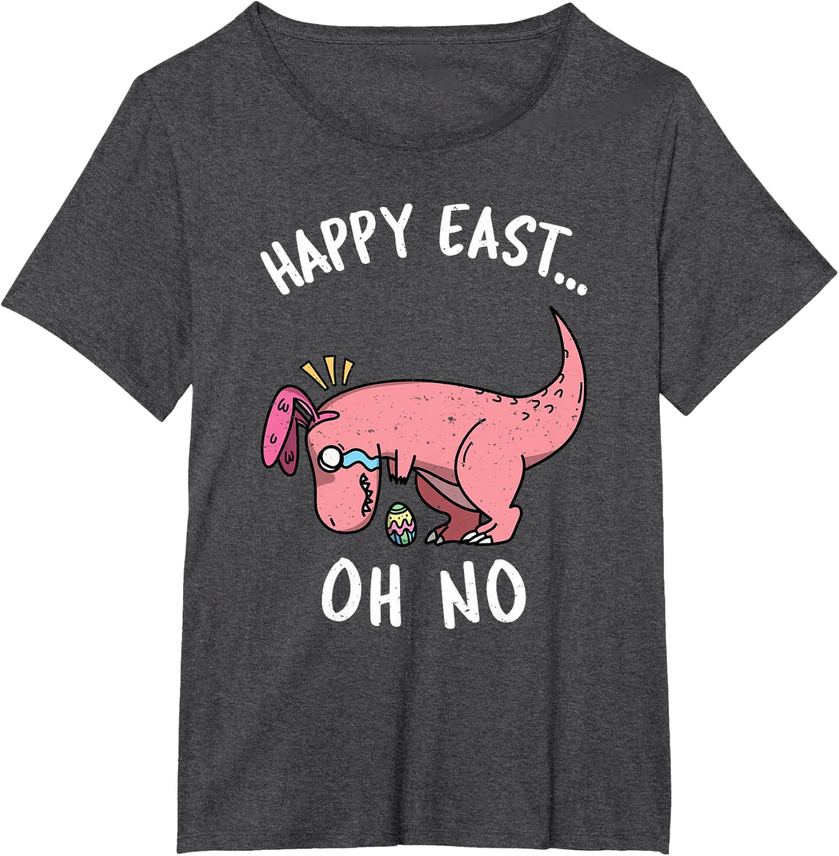Funny Easter Happy East... Oh No Trex Pink Dinosaur Crying T-Shirt Small - Dark Heather Grey