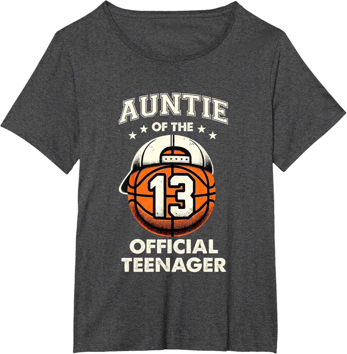 Auntie Of The 13 Official Teenager 13th Birthday Basketball T-Shirt - Dark Heather Grey