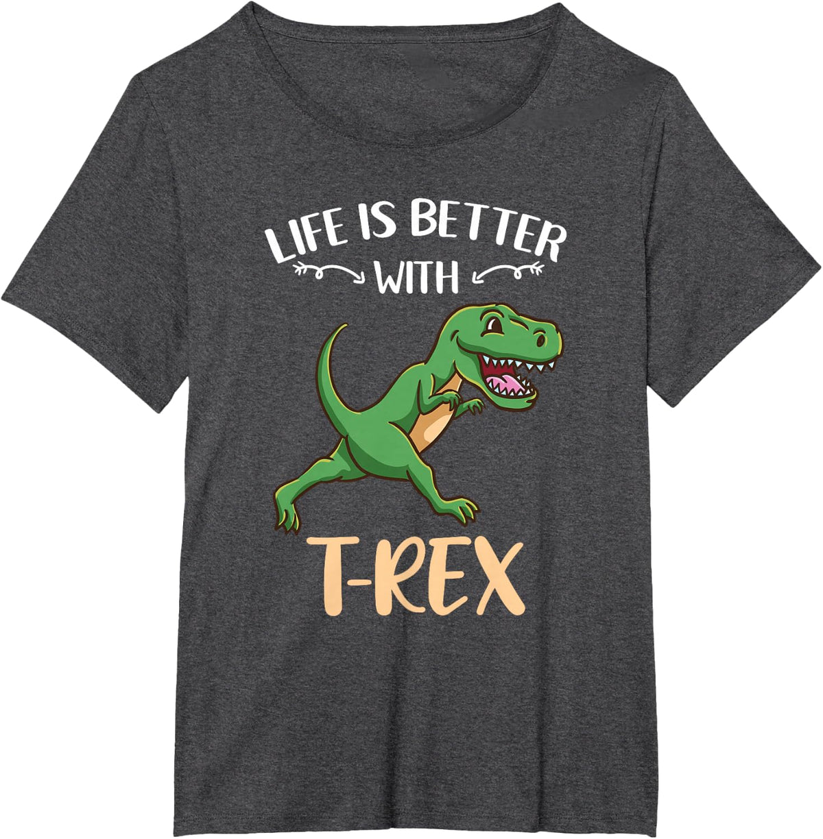 Life is Better with T-Rex Dinosaur Lover T-Shirt - Dark Heather Grey