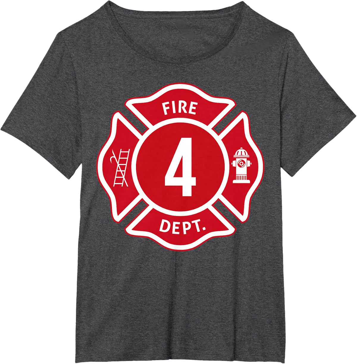 Kids Fire Truck 4th Birthday Boy Firefighter 4 Year Old T-Shirt - Dark Heather Grey