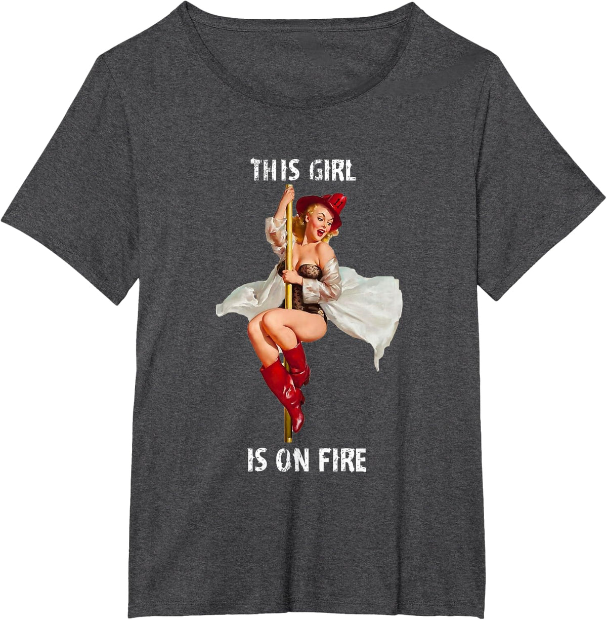 Firefighter Pin Up Girl Sexy Essential Worker Tees T-Shirt For Women Men - Dark Heather Grey