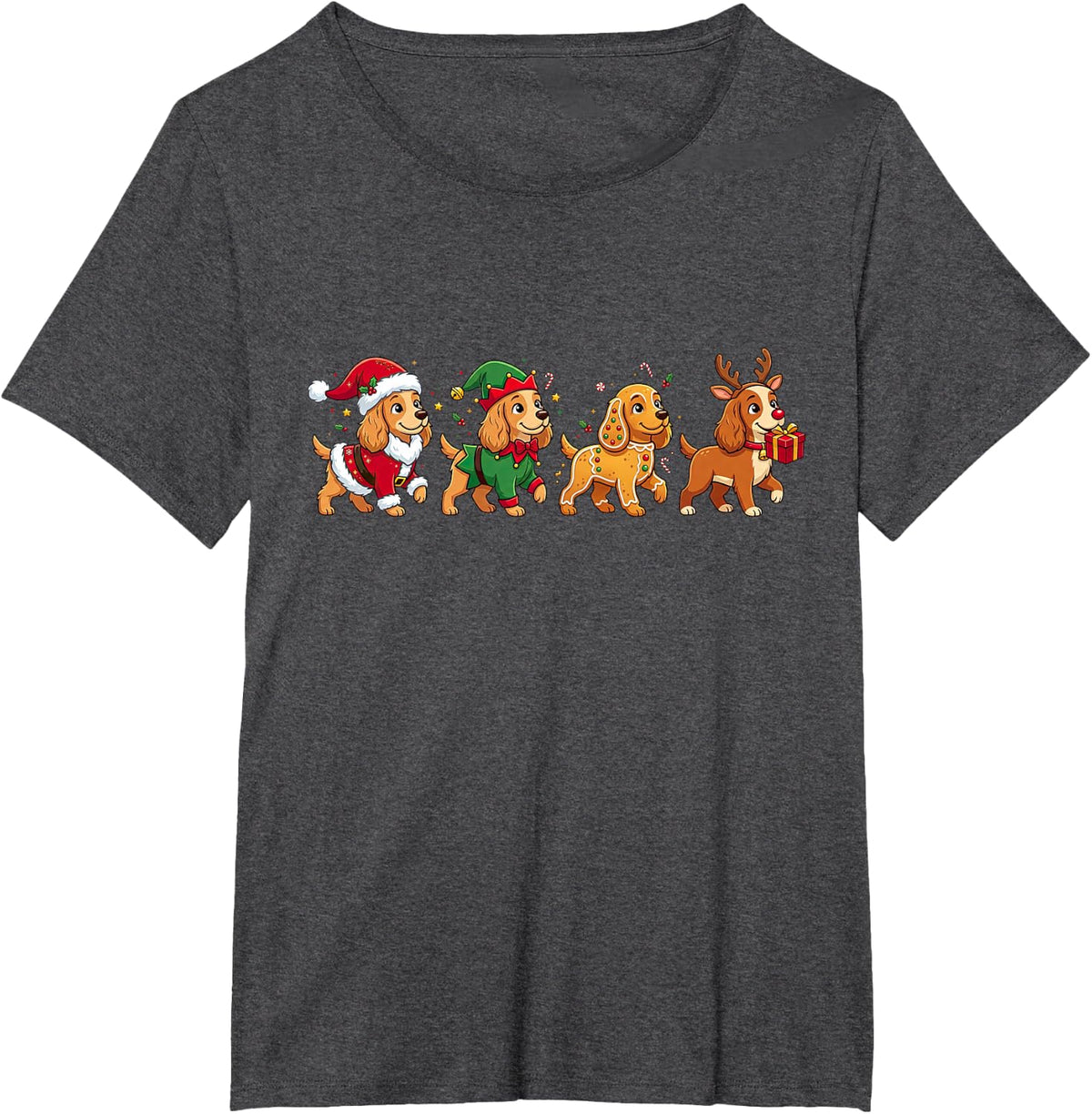 Christmas Cocker Spaniel Santa Elf Gingerbread Womens Mens T-Shirt - Dark Heather Grey
