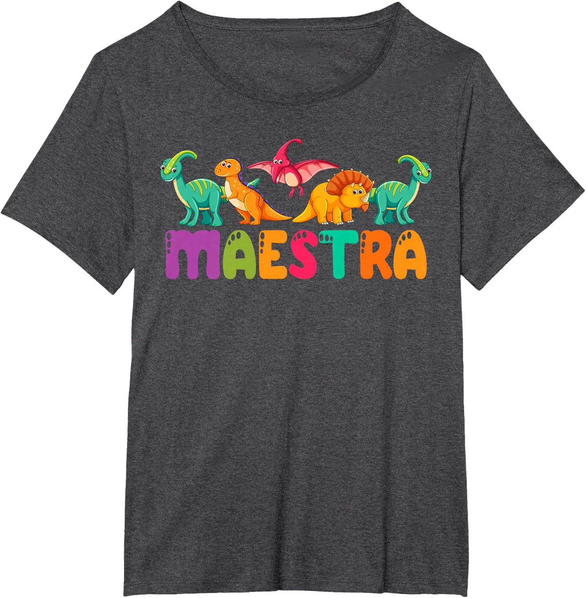 Cute Dinosaurs Maestra Spanish Teacher Bilingual Teacher T-Shirt - Dark Heather Grey