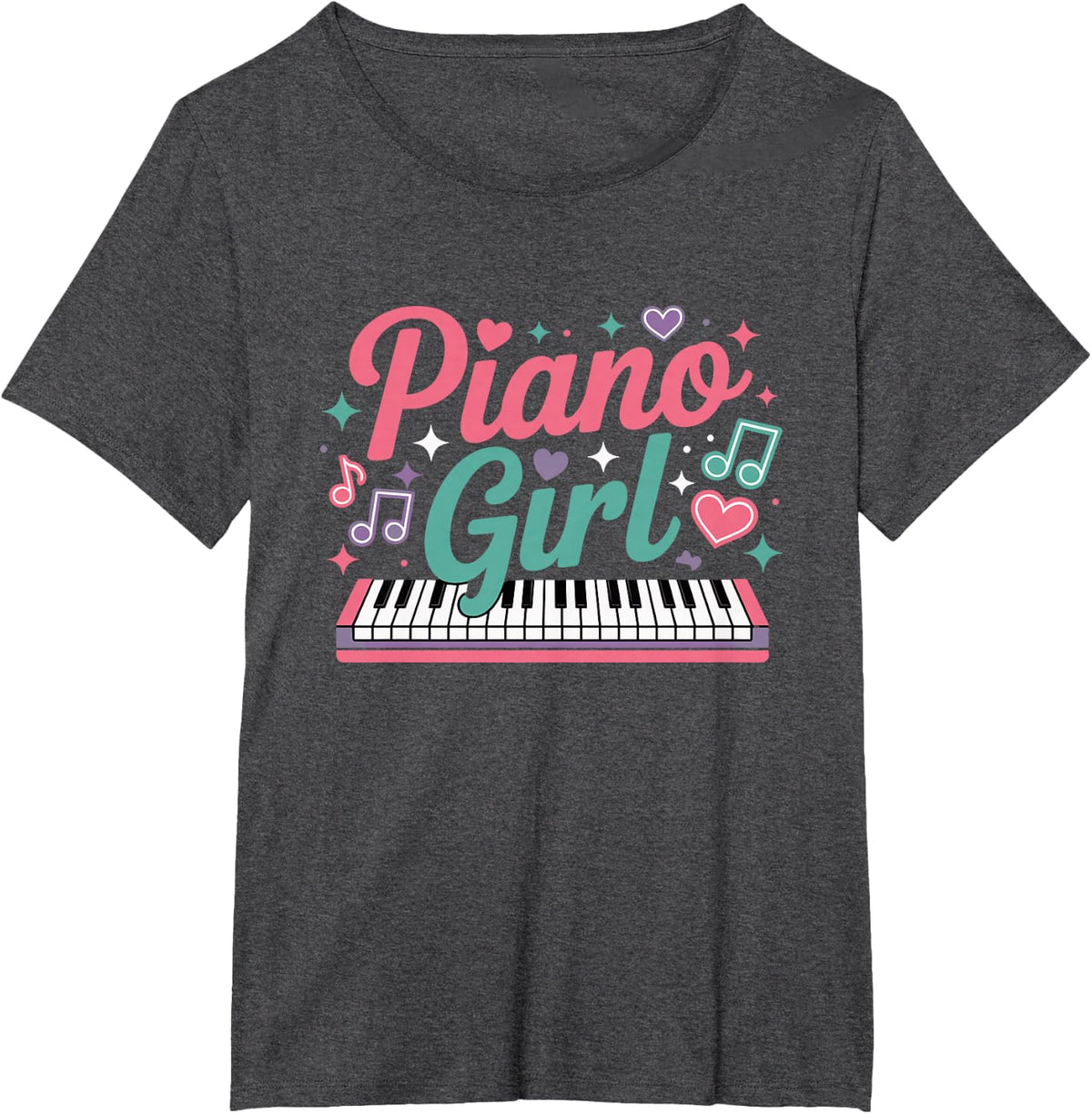 Piano Girl Cute Music Lover T-Shirt - Dark Heather Grey