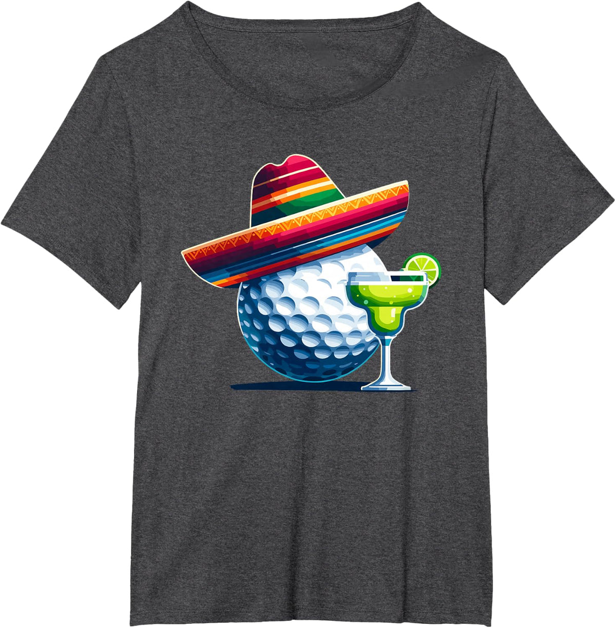 Cinco de Mayo Golf Ball With Sombrero and Margarita Golfer Tee T-Shirt for Men Women - Dark Heather Grey