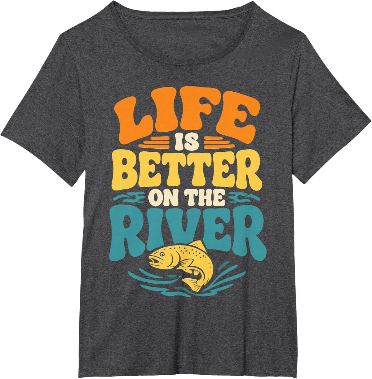Retro River Fishing Lover Freshwater Angler Fisherman T-Shirt - Dark Heather Grey