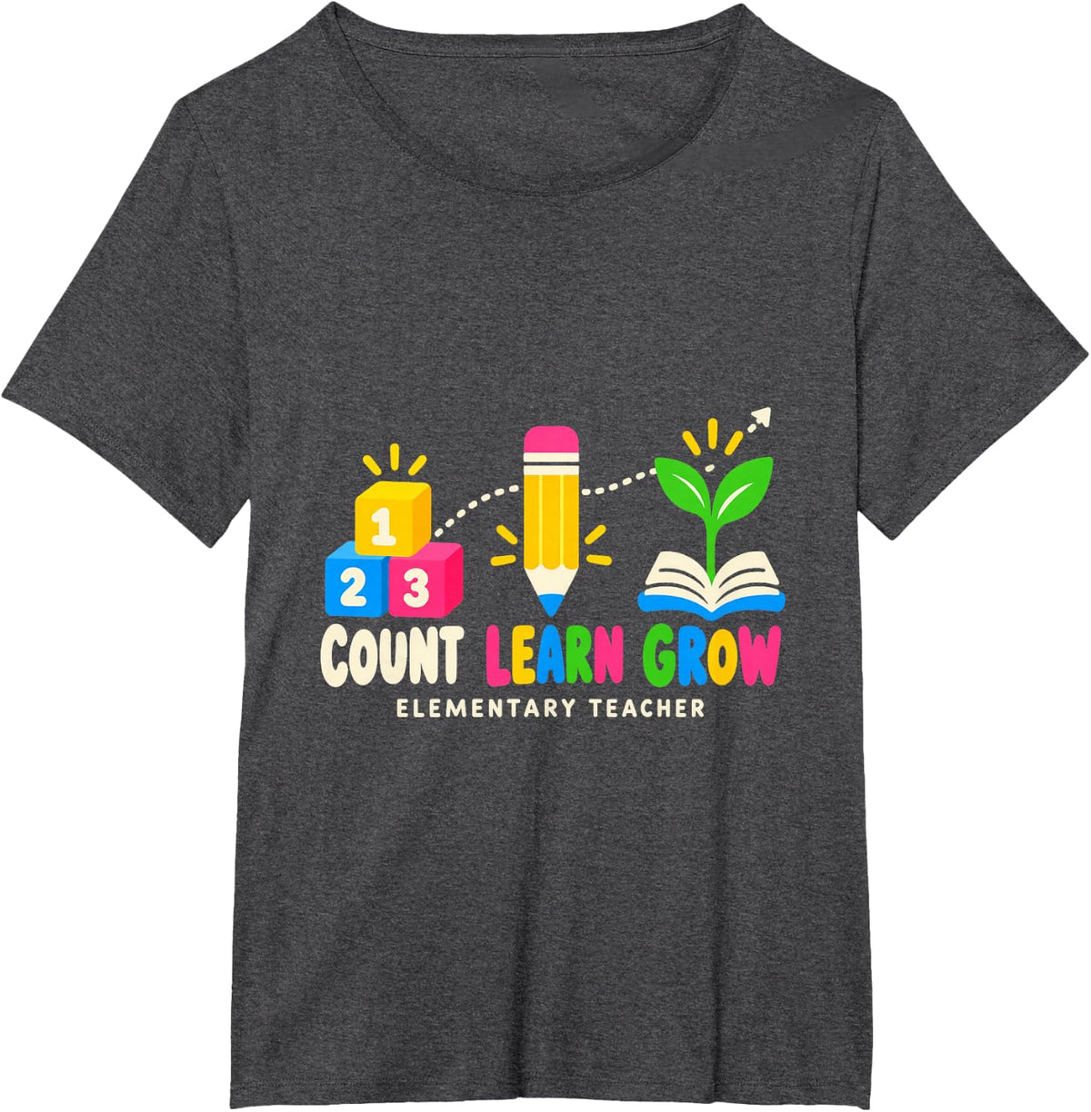 Count Learn Grow Elementary Teacher Classroom T-Shirt - Dark Heather Grey