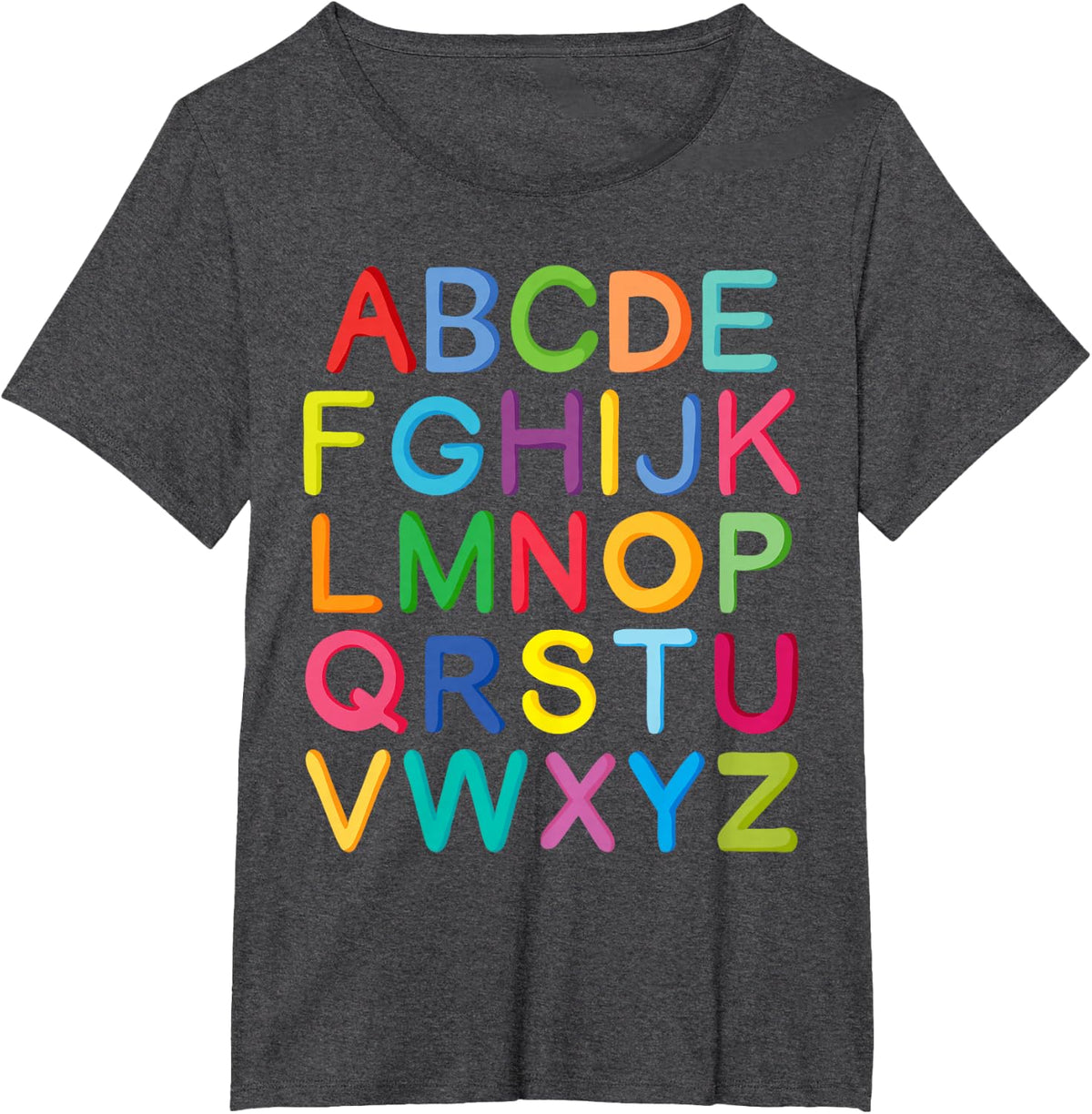 Colorful Uppercase Letters Alphabet learn ABCs Kids Teachers T-Shirt - Dark Heather Grey