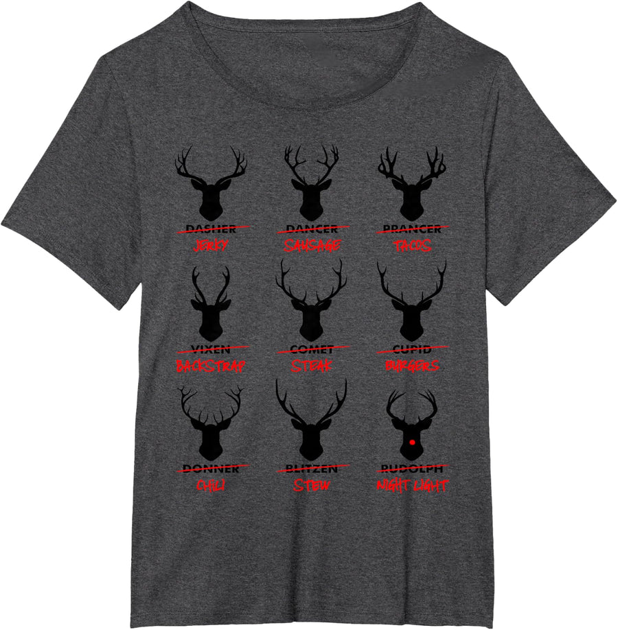 Funny Ugly Christmas Top Deer Hunter Santa's Reindeer Jerky T-Shirt Tee for Men Women - Dark Heather Grey