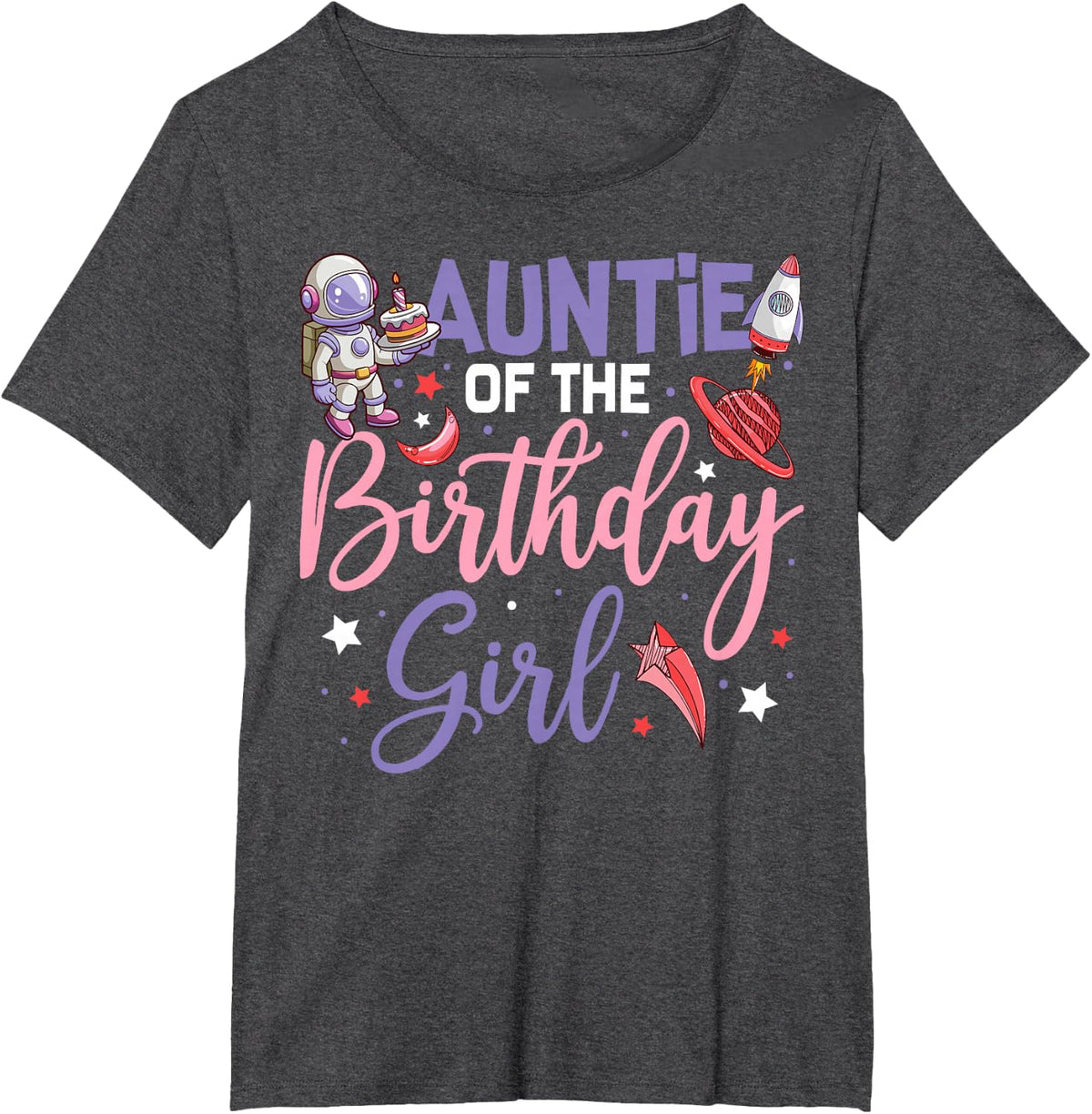 Two The Moon Auntie of The Birthday Girl Astronaut Space Tee T-Shirt for Family - Dark Heather Grey