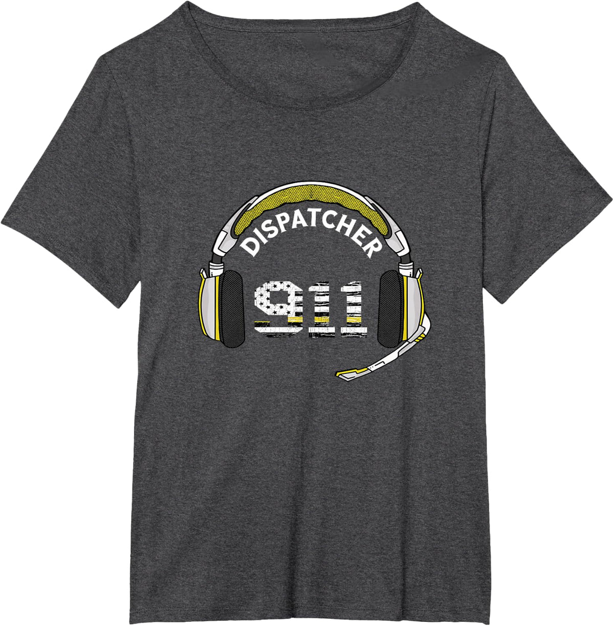 Dispatcher Vintage USA Flag 911 Operator Call Headset Line T-Shirt - Dark Heather Grey