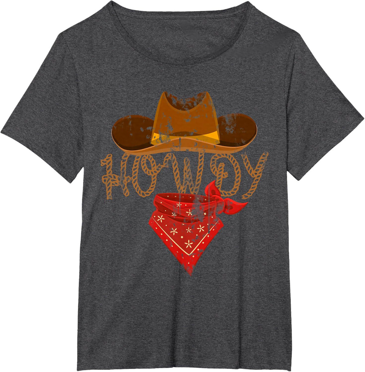 Western Cowboy Tees Howdy T-Shirt - Classic Fit, Short Sleeve, Black Polyester & Cotton - Dark Heather Grey