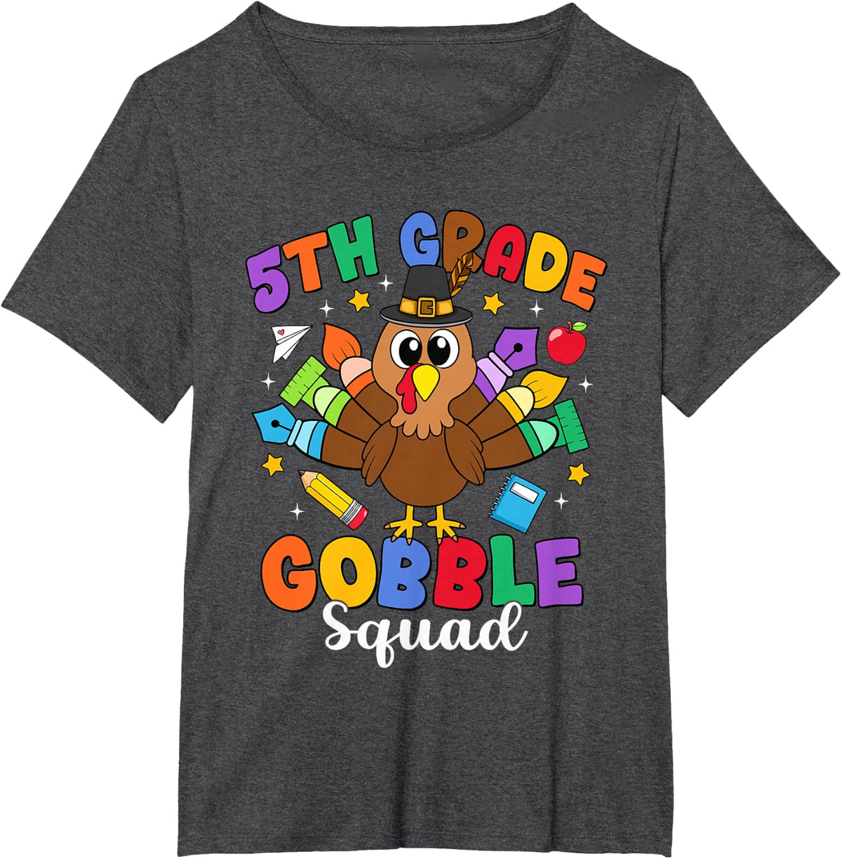 Fifth Grade Gobble Squad Turkey Teacher Student Thanksgiving T-Shirt - Dark Heather Grey
