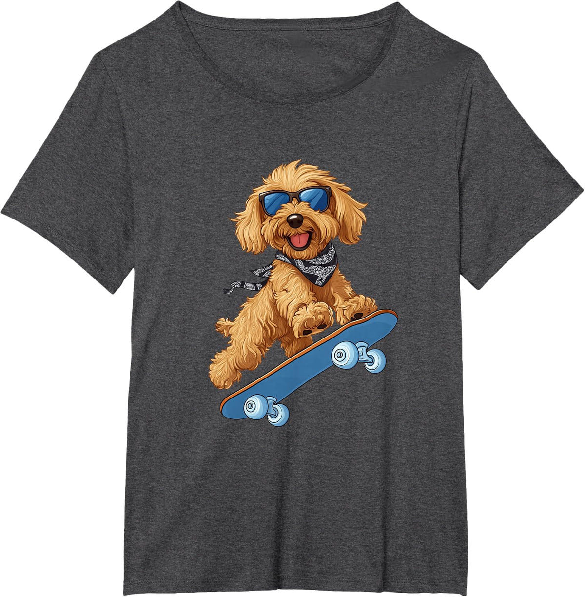 Goldendoodle Dog Riding Skateboard Cool Sunglasses Doodle T-Shirt - Dark Heather Grey