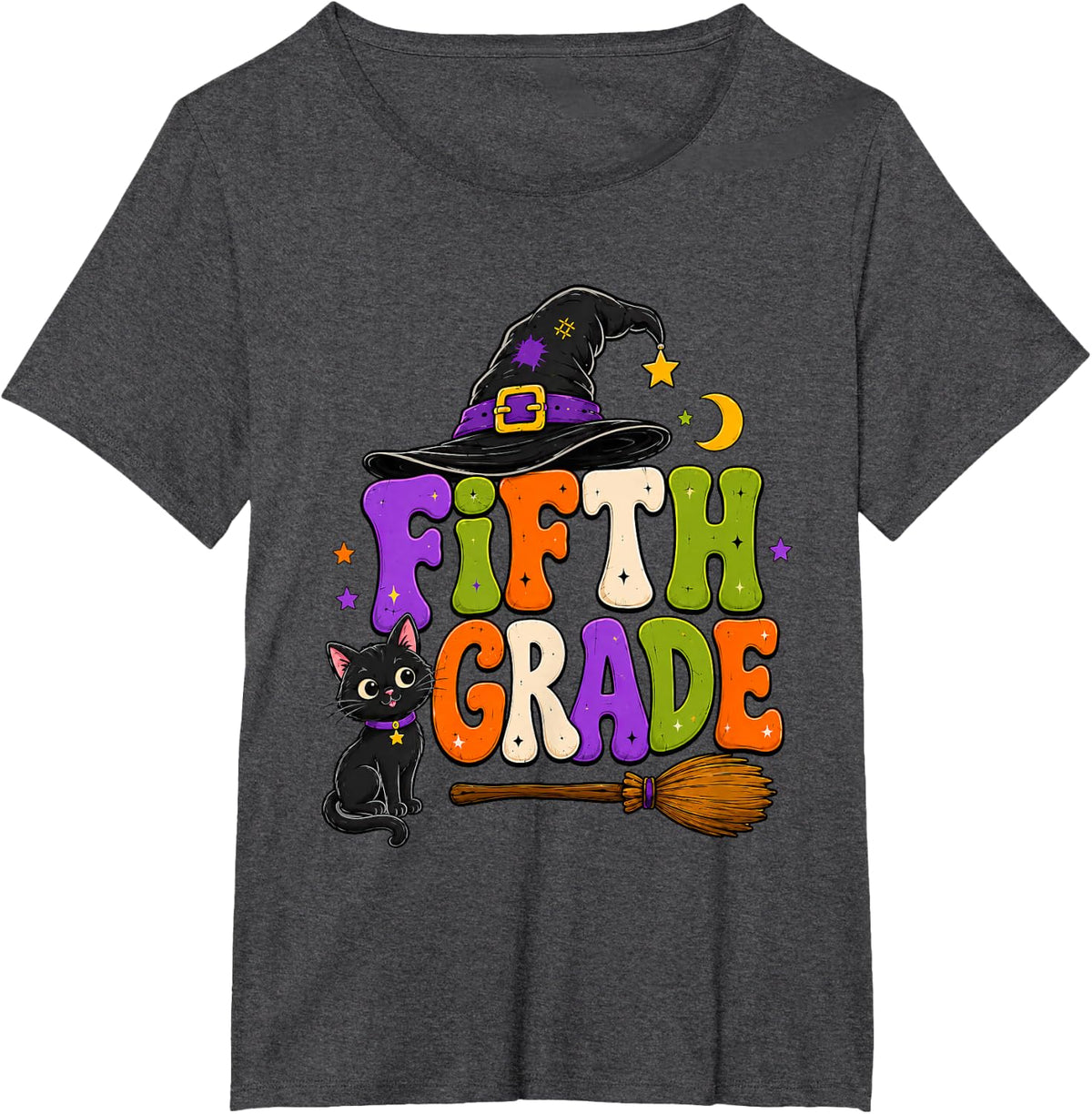 5th Grade Funny Halloween Witch Teacher Kids Fifth Grade T-Shirt - Dark Heather Grey