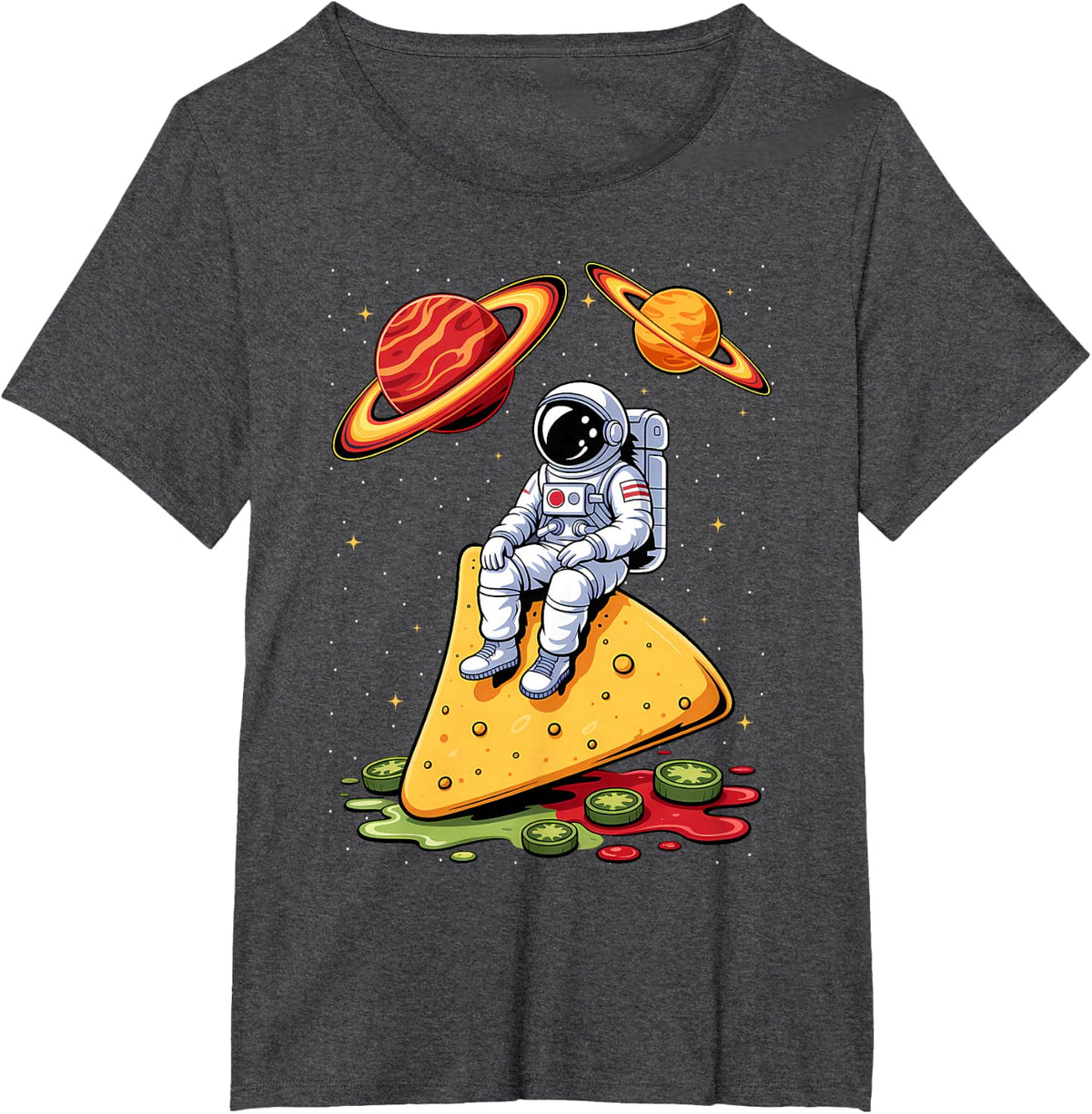 Astronaut Space Nachos Planet Stars Galaxy Cinco De Mayo T-Shirt - Dark Heather Grey
