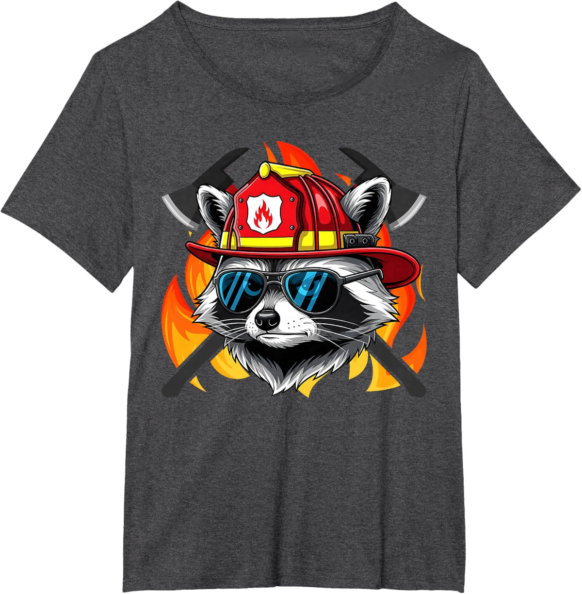 Firefighter Raccoon Funny Fire Department T-Shirt - Dark Heather Grey
