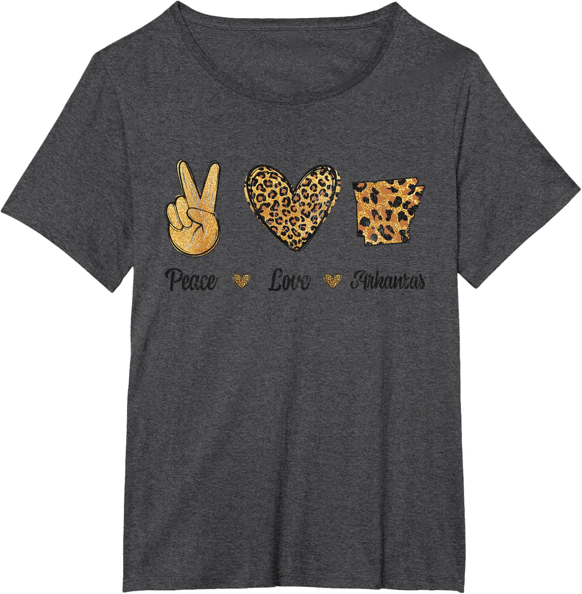 Peace Love Arkansas Leopard Flag Map Souvenirs For Men Women T-Shirt - Dark Heather Grey