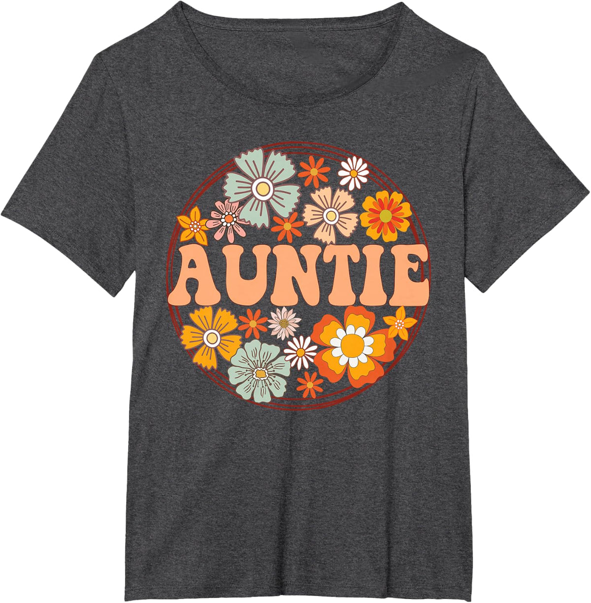 Groovy Auntie Retro Flowers Women Mother's Day Aunt T-Shirt - Dark Heather Grey