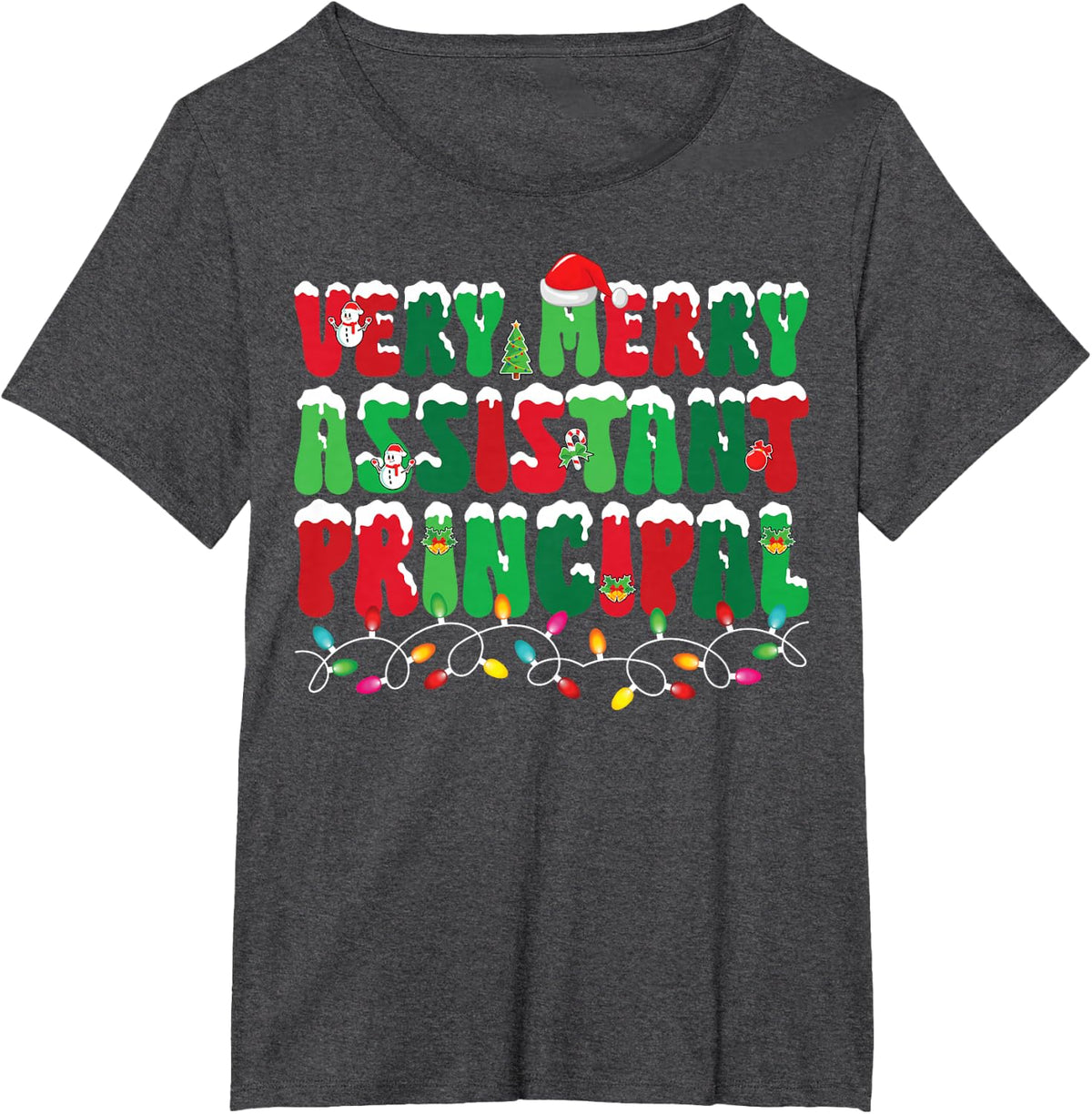 Very Merry Assistant Principal Xmas Lights Snow Christmas T-Shirt - Dark Heather Grey