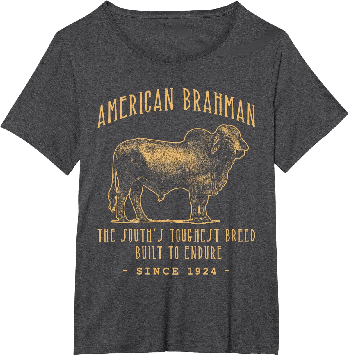 AMERICAN BRAHMAN CATTLE VINTAGE LIVESTOCK DESIGN T-Shirt - Dark Heather Grey