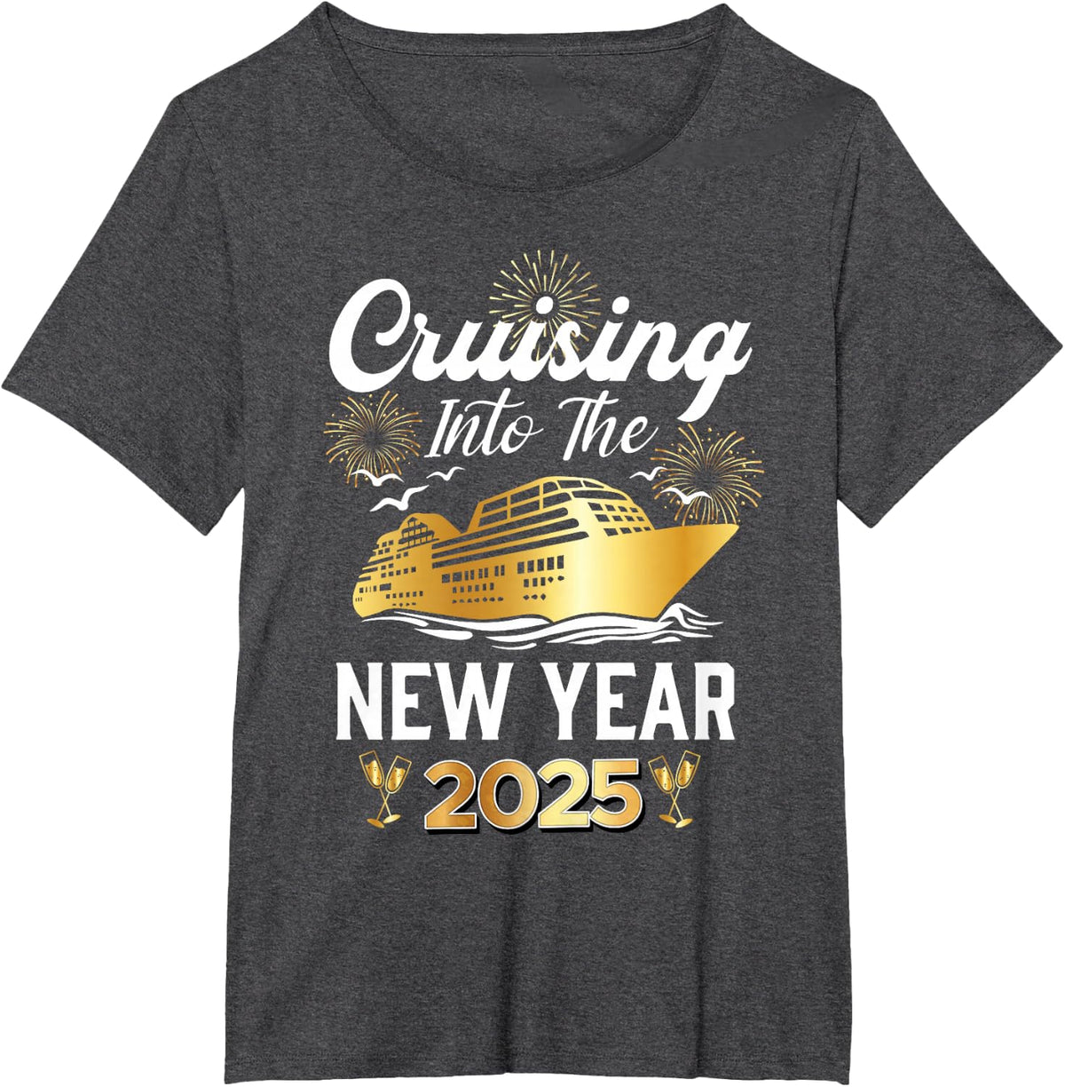 Cruising Into 2025 New Years Eve Cruise Vacation Matching T-Shirt - Dark Heather Grey