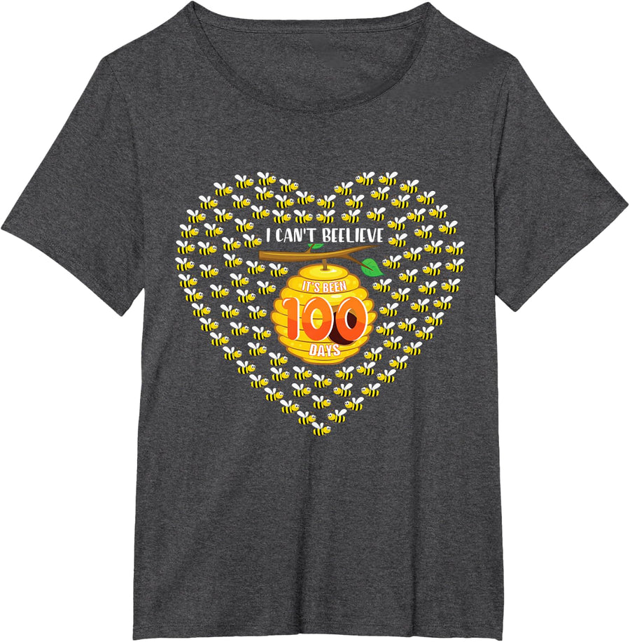 100 Days Of School Beehive Heart Teacher Student Child T-Shirt - Dark Heather Grey