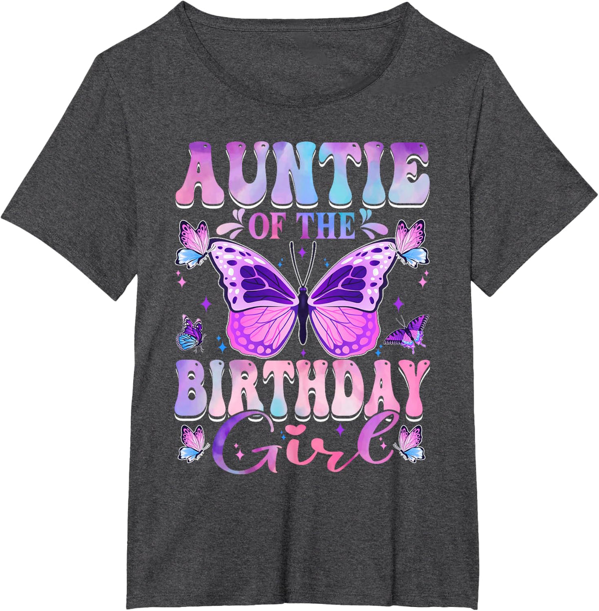 Auntie Of The Birthday Girl Butterfly Party Matching Family Tee T-Shirt - Dark Heather Grey