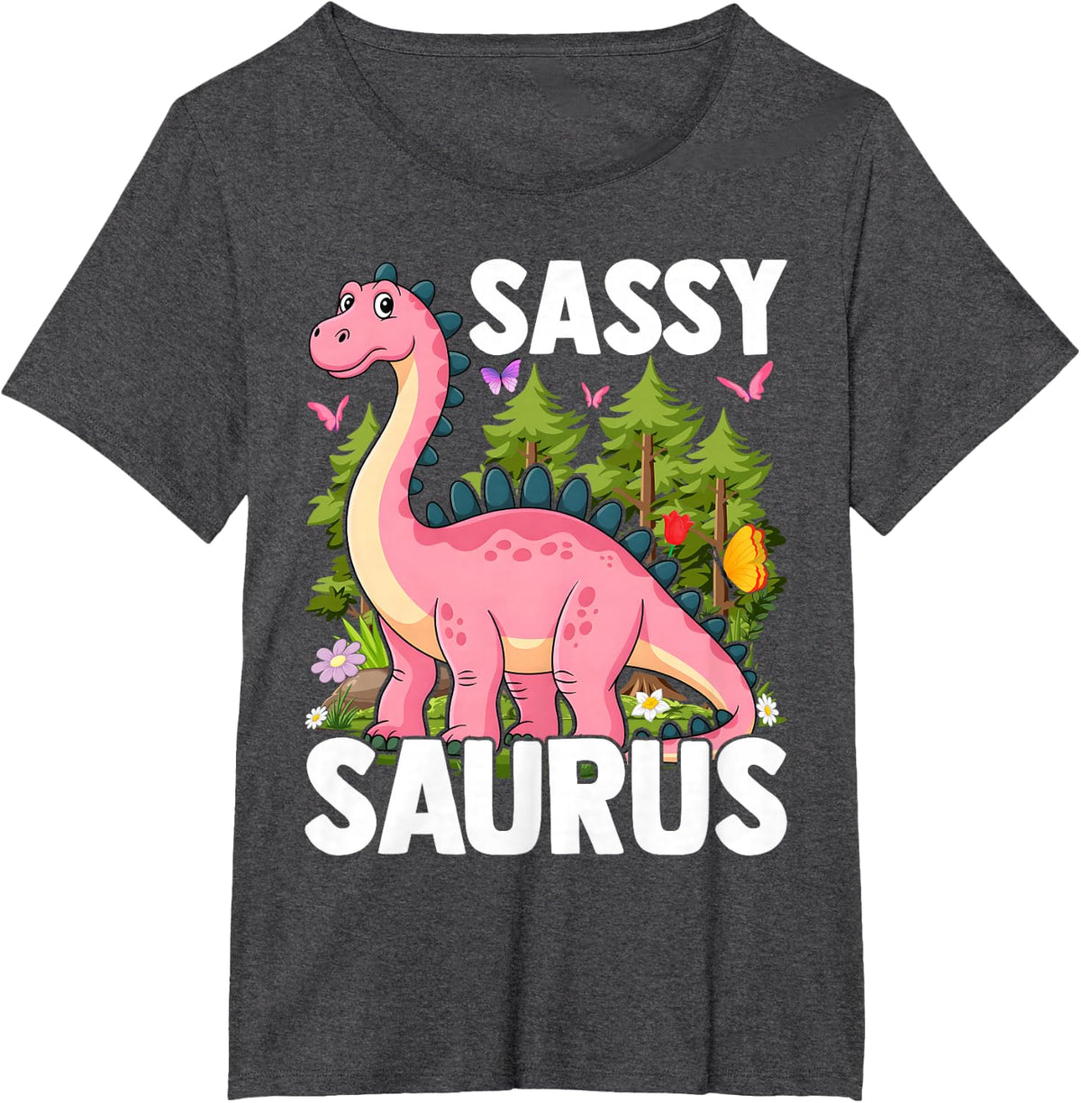 Dinosaur Toddler Girl Shirt Sassy Dino Tee T-Shirt for Girls and Women - Dark Heather Grey