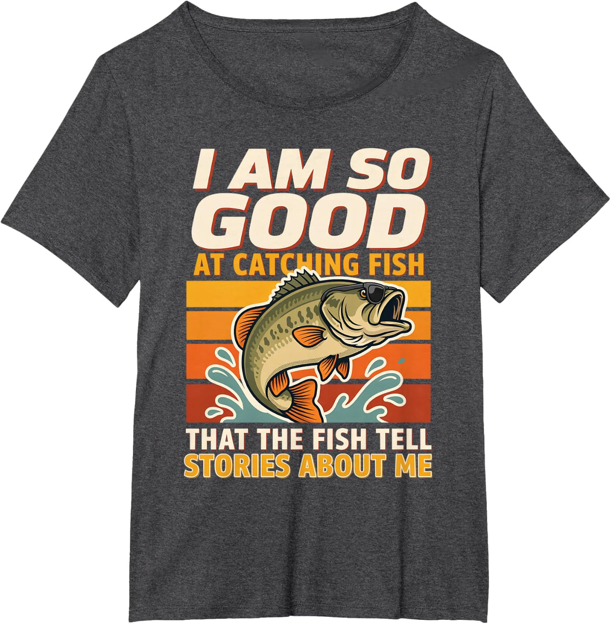 Funny Fishing Fish Tell Stories About Me Bass Fisherman Tale T-Shirt - Dark Heather Grey