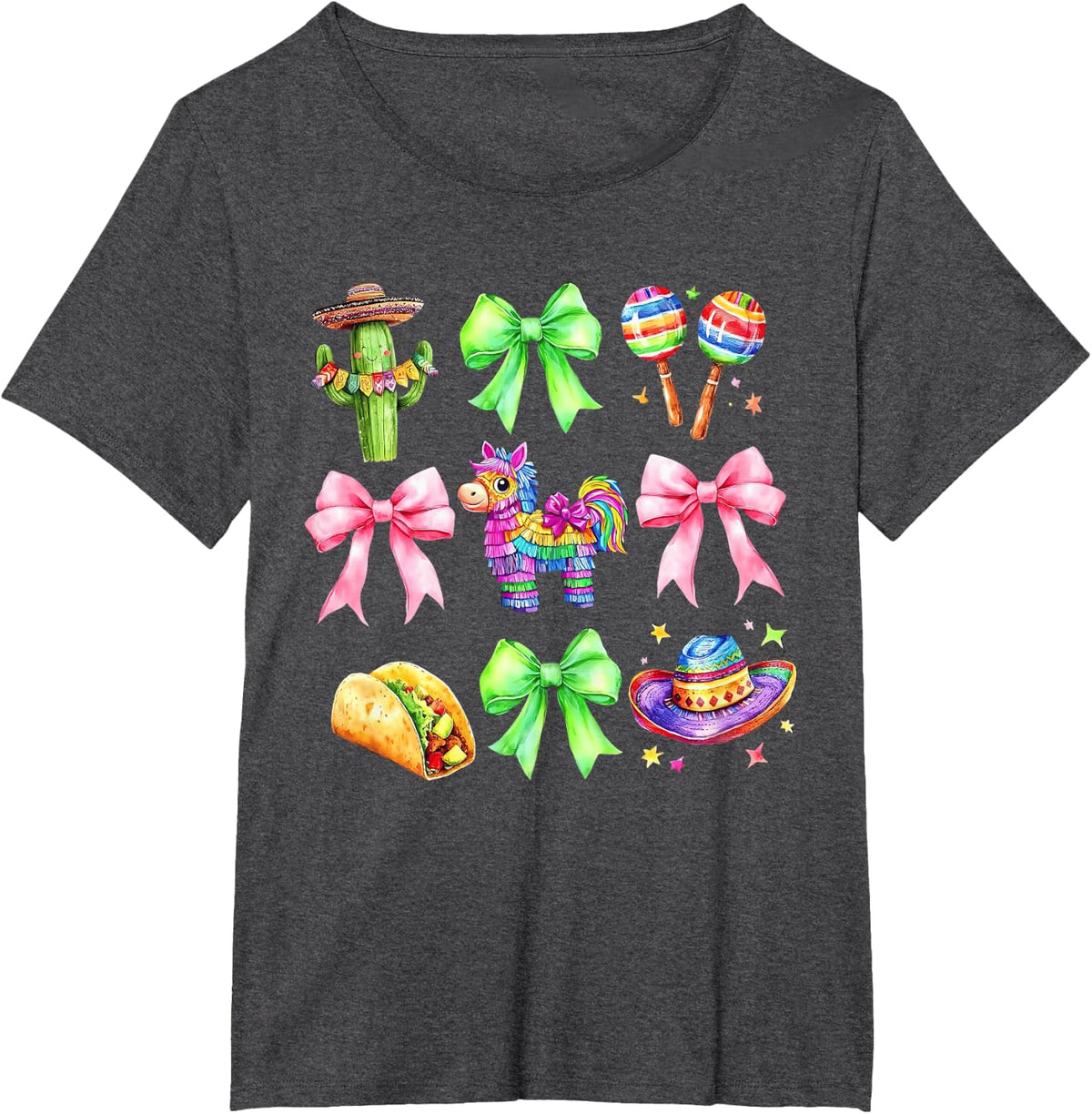 Coquette Pinata Cinco De Mayo Bow Mexican T-Shirt - Dark Heather Grey
