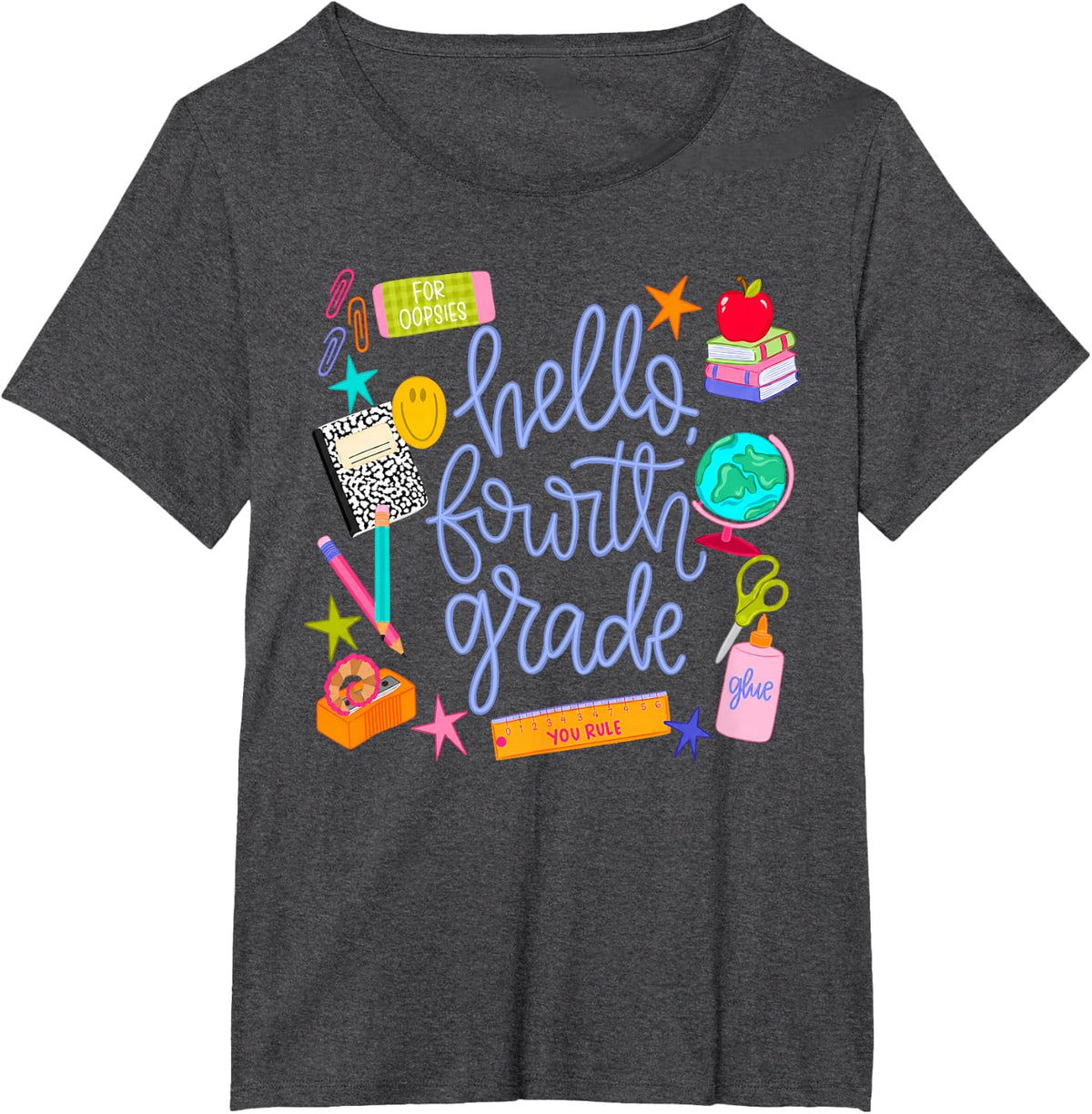 Happy First Day of School Hello Fourth Grade Tee Back to School T-Shirt for Kids Boys Girls - Dark Heather Grey