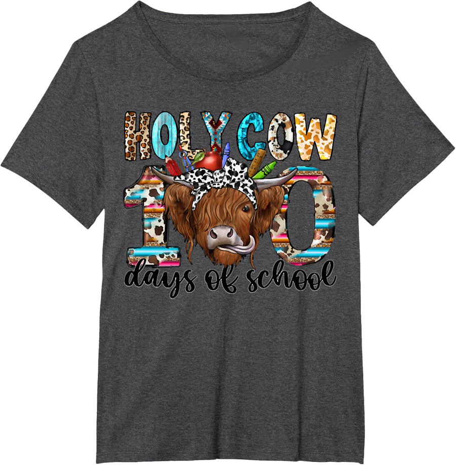 Holy Cow 100 Days of School 100th Day Smarter Teacher Kids T-Shirt - Dark Heather Grey