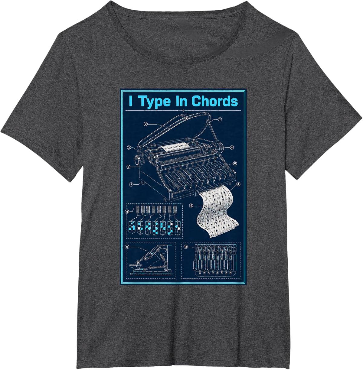 Type in Chords Musician Pianist Piano Player T-Shirt - Dark Heather Grey