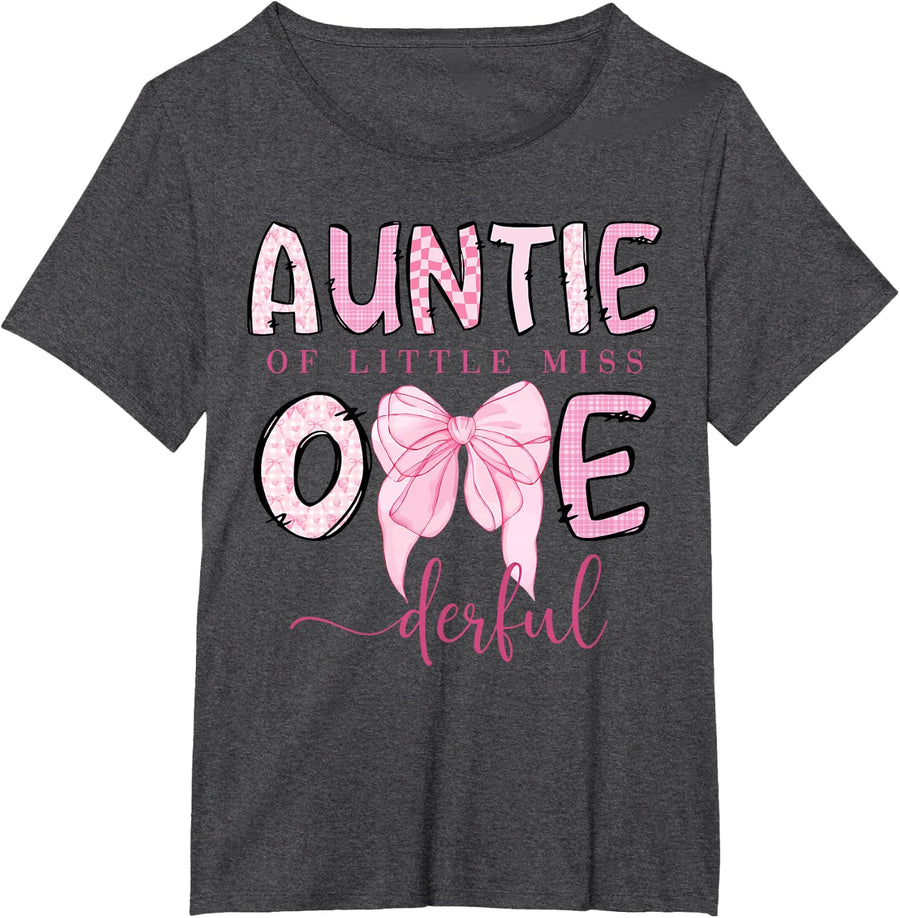 Auntie of Little Miss Onederful Coquette 1St Birthday Girl T-Shirt - Dark Heather Grey
