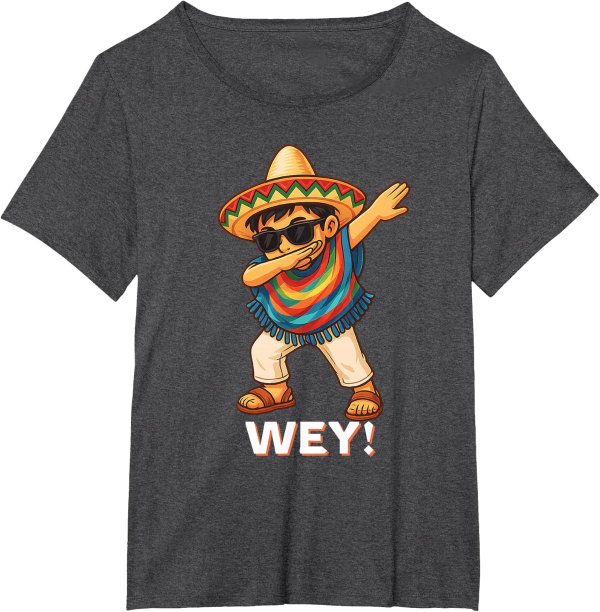 Dabbing Mexican Poncho Sombrero Wey Cinco De Mayo Funny T-Shirt - Dark Heather Grey