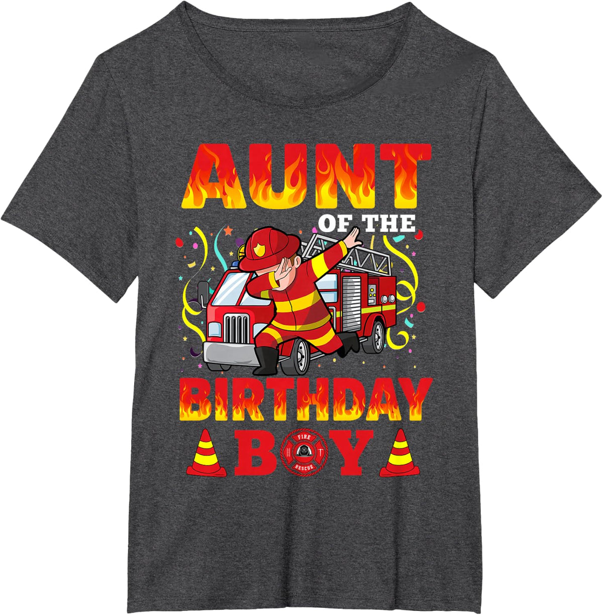 Aunt Of The Birthday Boy Fire Truck Firefighter Tees T-Shirt For Boys Kids Birthday Party - Dark Heather Grey