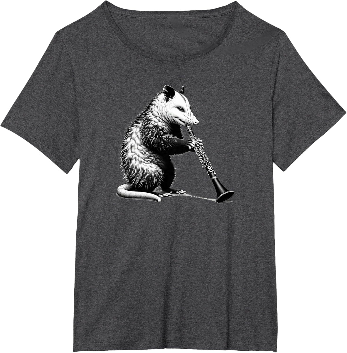 Funny Possum Playing Clarinet – Opossum for Music Lovers T-Shirt - Dark Heather Grey