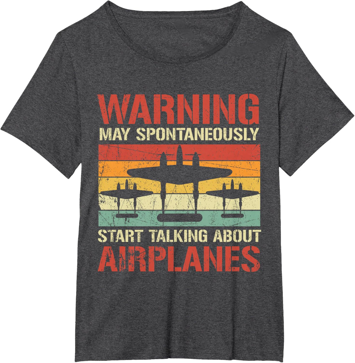 Warning May Spontaneously Talk About P-38 Lightning Vintage T-Shirt - Dark Heather Grey