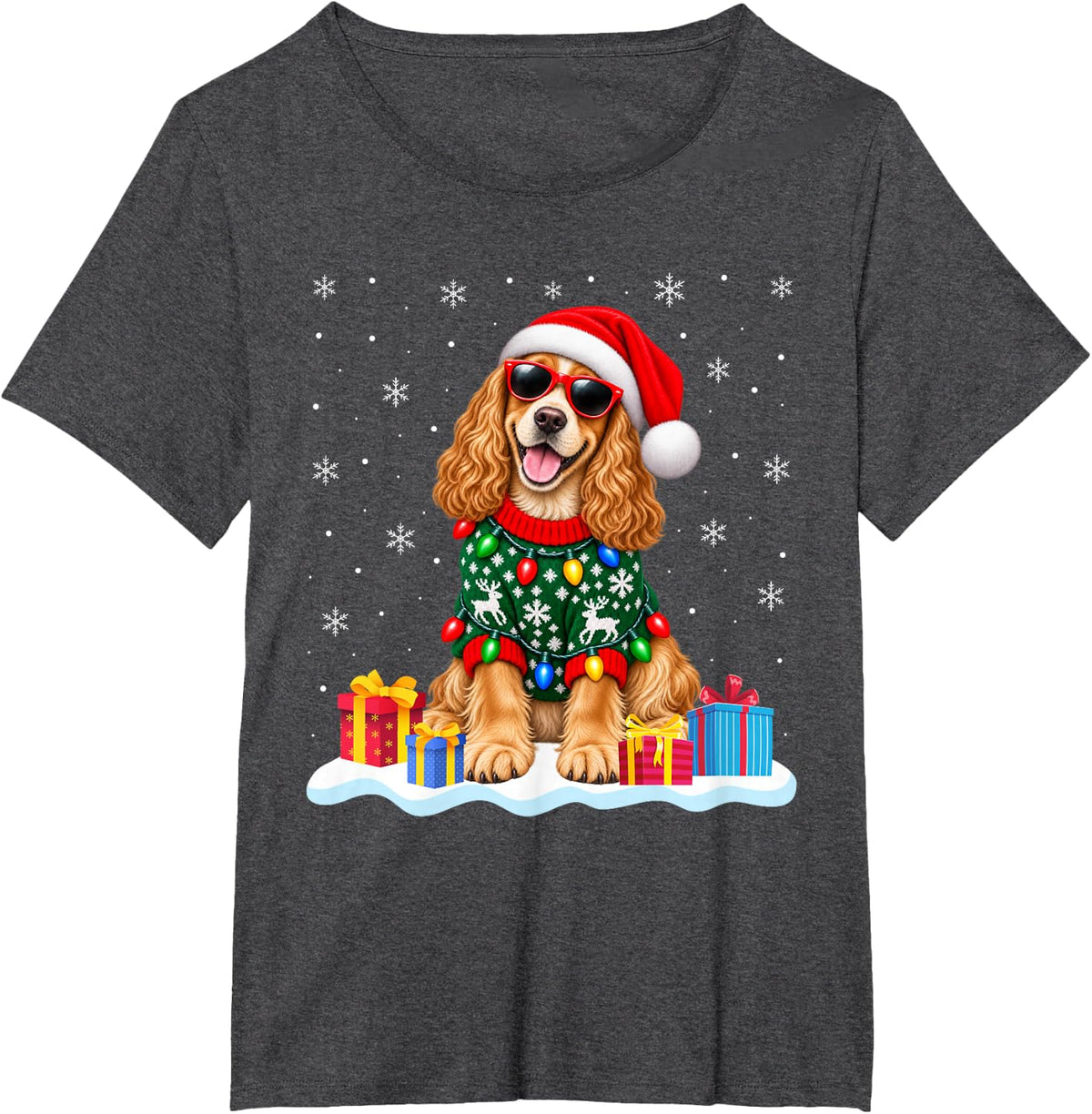 Cocker Spaniel Christmas Sweater Santa Hat Xmas Pet Dog T-Shirt - Dark Heather Grey