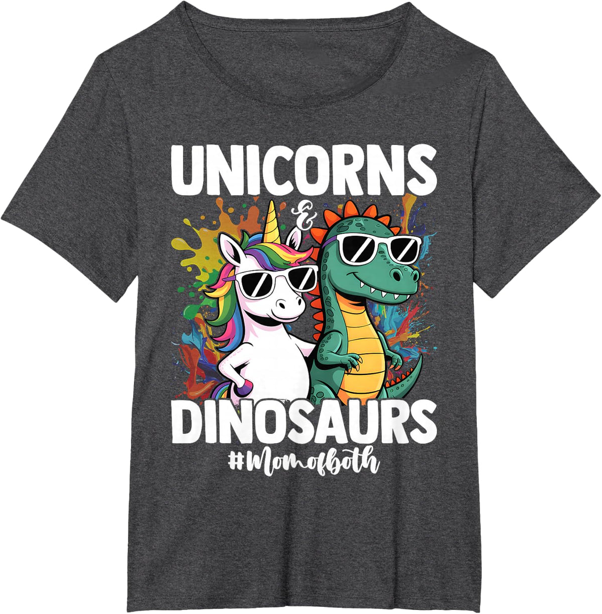 Funny Unicorn and Dinosaur Design for Birthday Mom T-Shirt - Dark Heather Grey