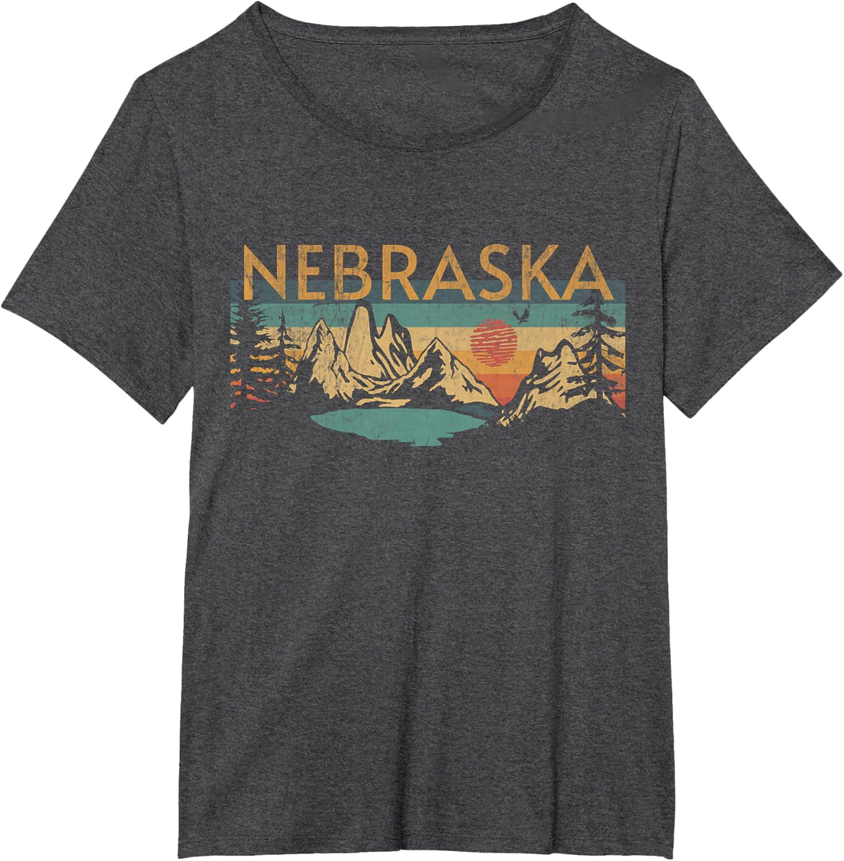 Nebraska USA Outdoor Vintage Nebraska T-Shirt Grey Retro Sunset Crew Neck Classic Fit Short Sleeve Unisex-Adults Small -
