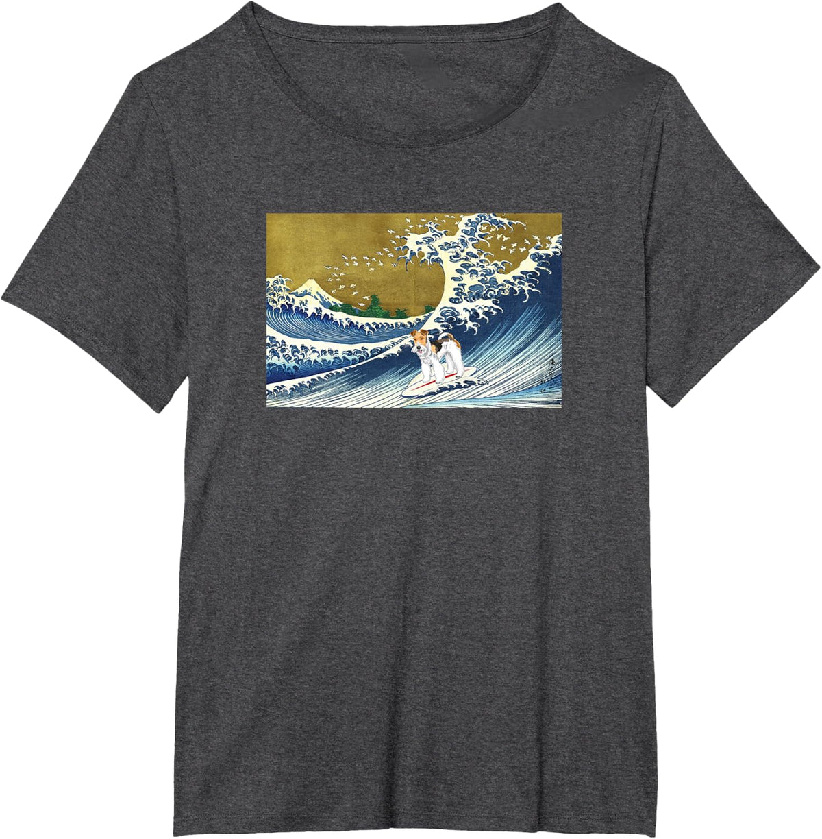 Mens Womens Kids Vintage Surfing Wave Wire Fox Terrier Lover T-Shirt - Dark Heather Grey